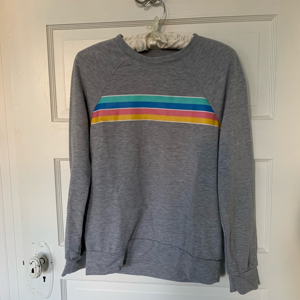 Rebellious One Juniors’ Rainbow Stripe Sweatshirt